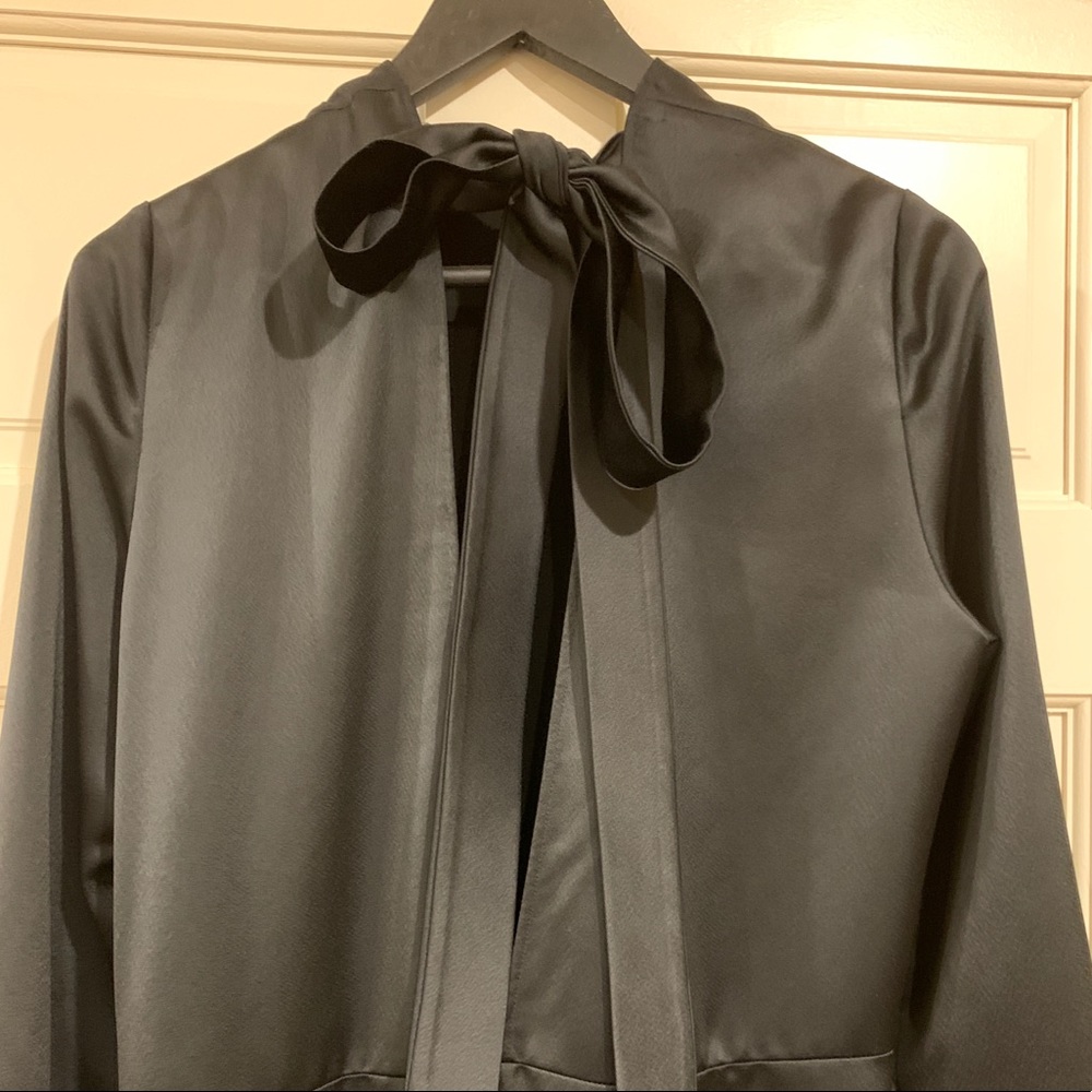 MSGM Black Asymmetrical Silk Open Back Dress
